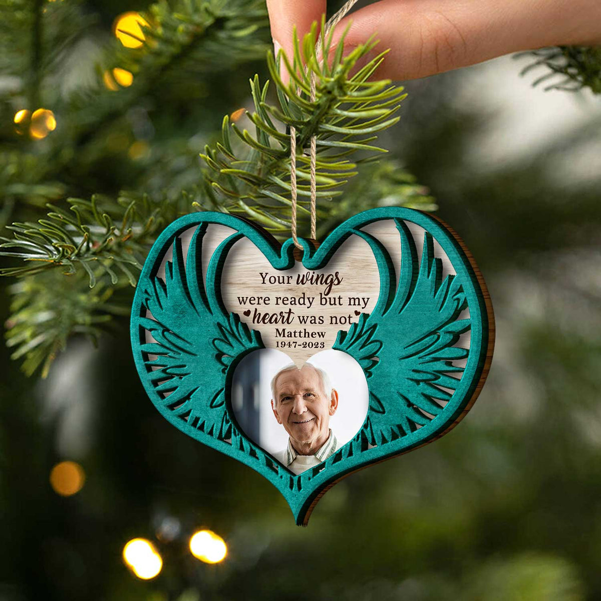 Custom Photo Angel Wings - Christmas Keepsake, Family Memorial Gift - Personalized 2-Layered Wooden Ornament