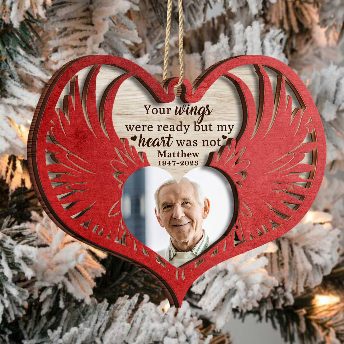 Custom Photo Angel Wings - Christmas Keepsake, Family Memorial Gift - Personalized 2-Layered Wooden Ornament
