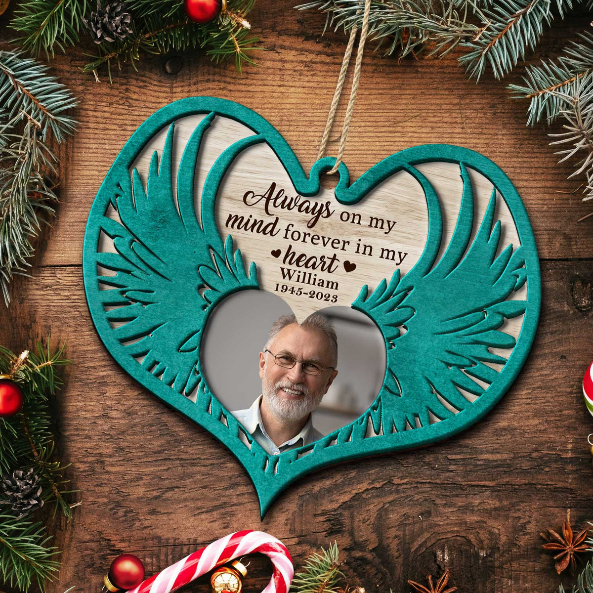 Custom Photo Angel Wings - Christmas Keepsake, Family Memorial Gift - Personalized 2-Layered Wooden Ornament
