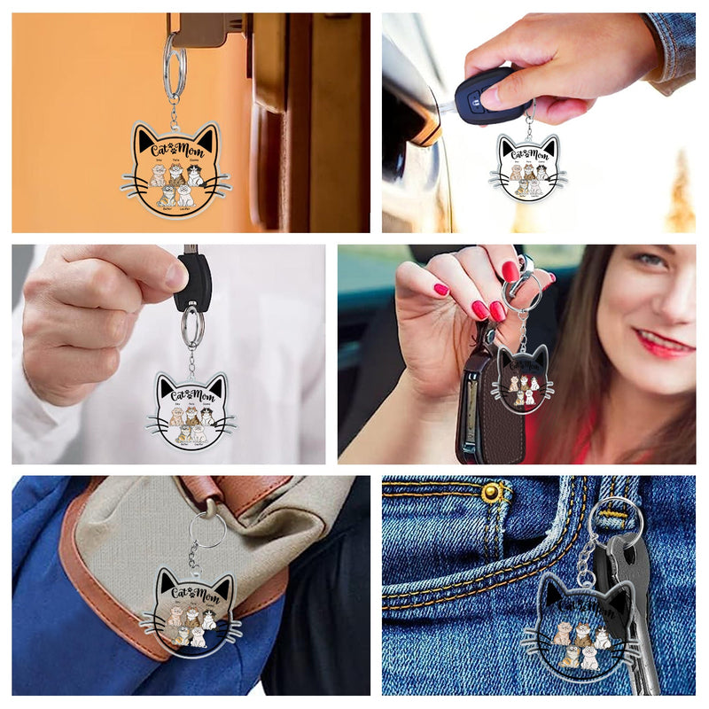 Cat Mom Cartoon - Gift For Cat Lovers - Personalized Acrylic Keychain