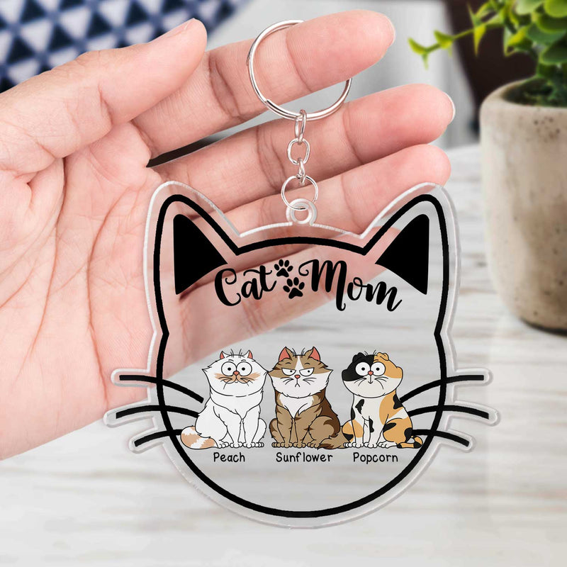 Cat Mom Cartoon - Gift For Cat Lovers - Personalized Acrylic Keychain