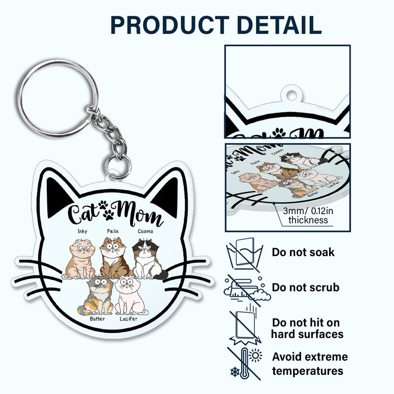 Cat Mom Cartoon - Gift For Cat Lovers - Personalized Acrylic Keychain