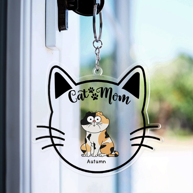 Cat Mom Cartoon - Gift For Cat Lovers - Personalized Acrylic Keychain