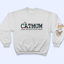 This Cat Mom Wears Her Heart - Gift For Cat Lovers - Personalized Sweatshirt With Sleeve Imprint