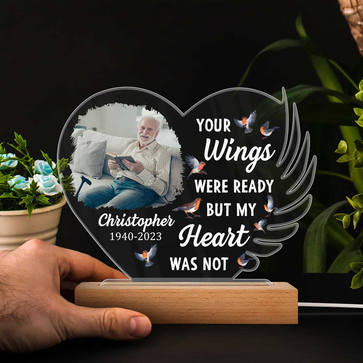 Custom Photo Your Wings Were Ready - Memorial Gift, Sympathy Gift - Personalized 3D Led Light Wooden Base