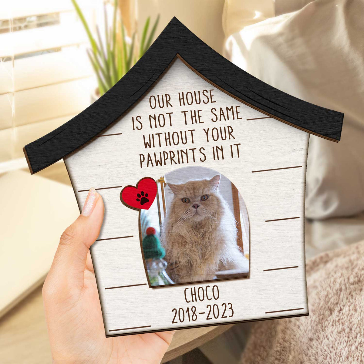 Custom Photo Dog Cat Our House Is Not The Same Without Your Pawprints - Pet Memorial Gift - Personalized 2-Layered Wooden Plaque With Stand