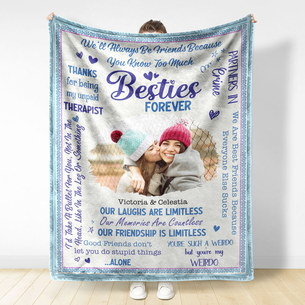 Custom Photo Besties Forever - Birthday Gift For BFF Best Friends, Sisters - Personalized Fleece Blanket