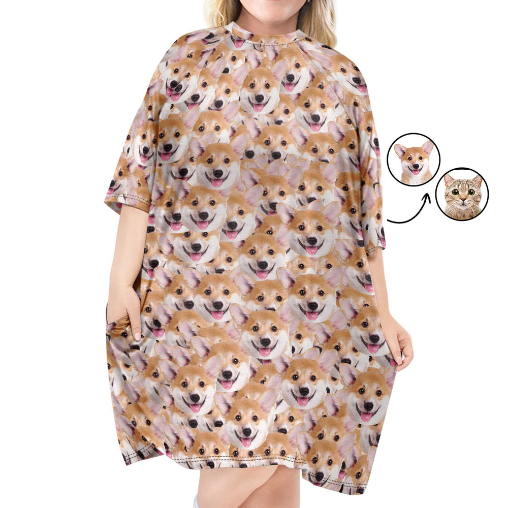 Custom Photo Pet Faces - Gift For Dog Mom, Cat Mom - Personalized Women's Sleep Tee