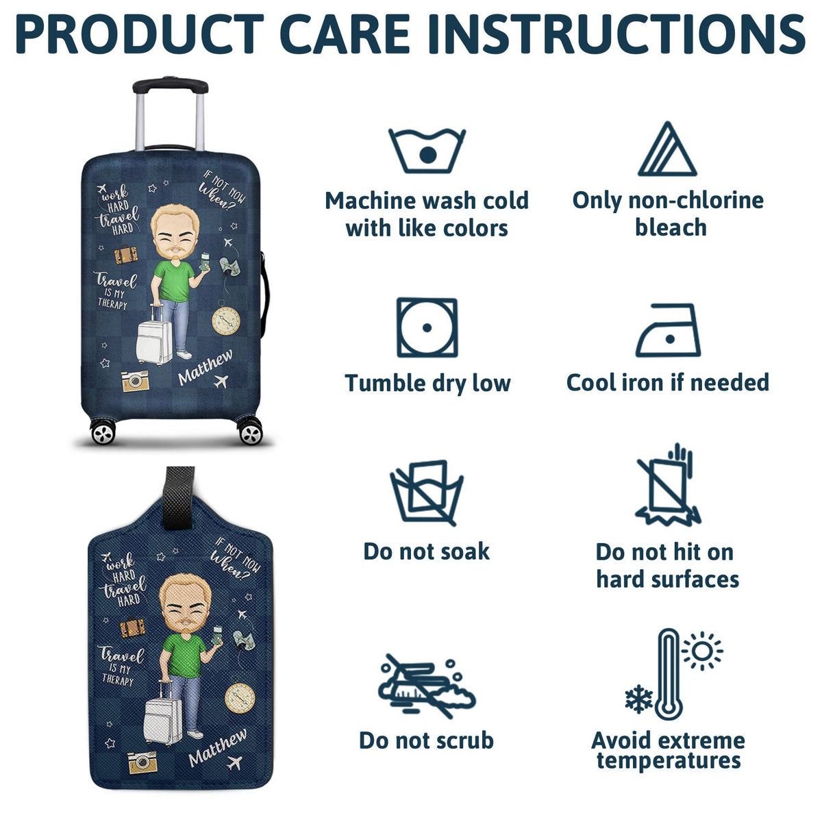 Travel Is My Therapy - Gift For Travelers, Travelling Lovers, Him, Her - Personalized Combo Luggage Cover And Luggage Tag