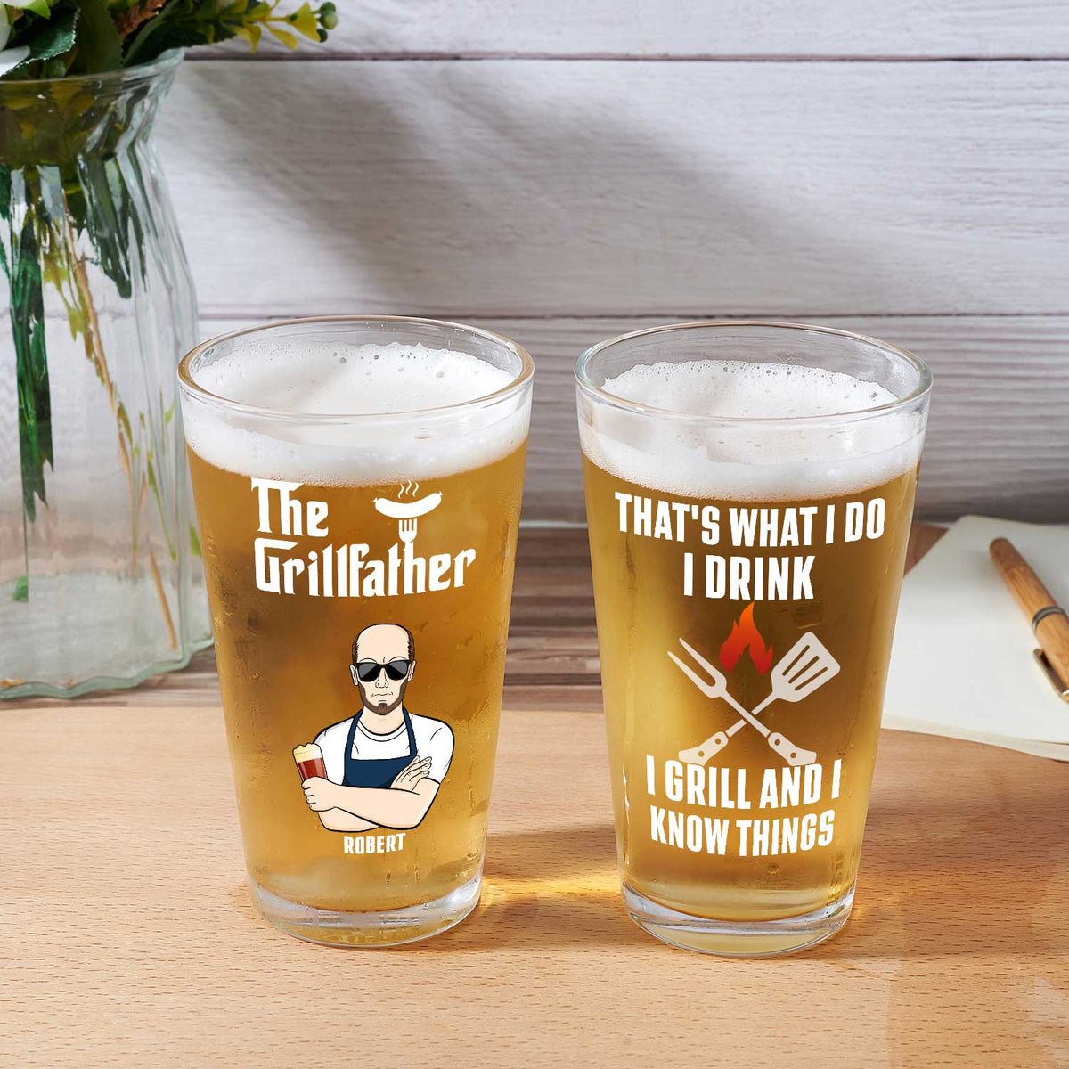 The Grill Father That's What I Do - Gift For Dad - Personalized Beer Glass