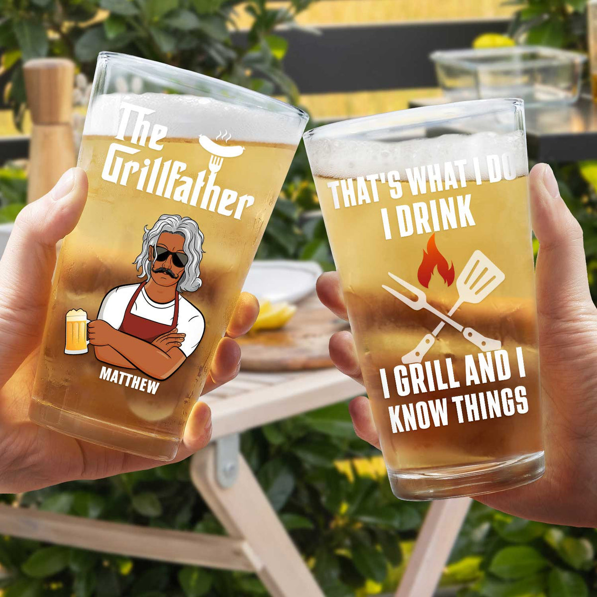 The Grill Father That's What I Do - Gift For Dad - Personalized Beer Glass