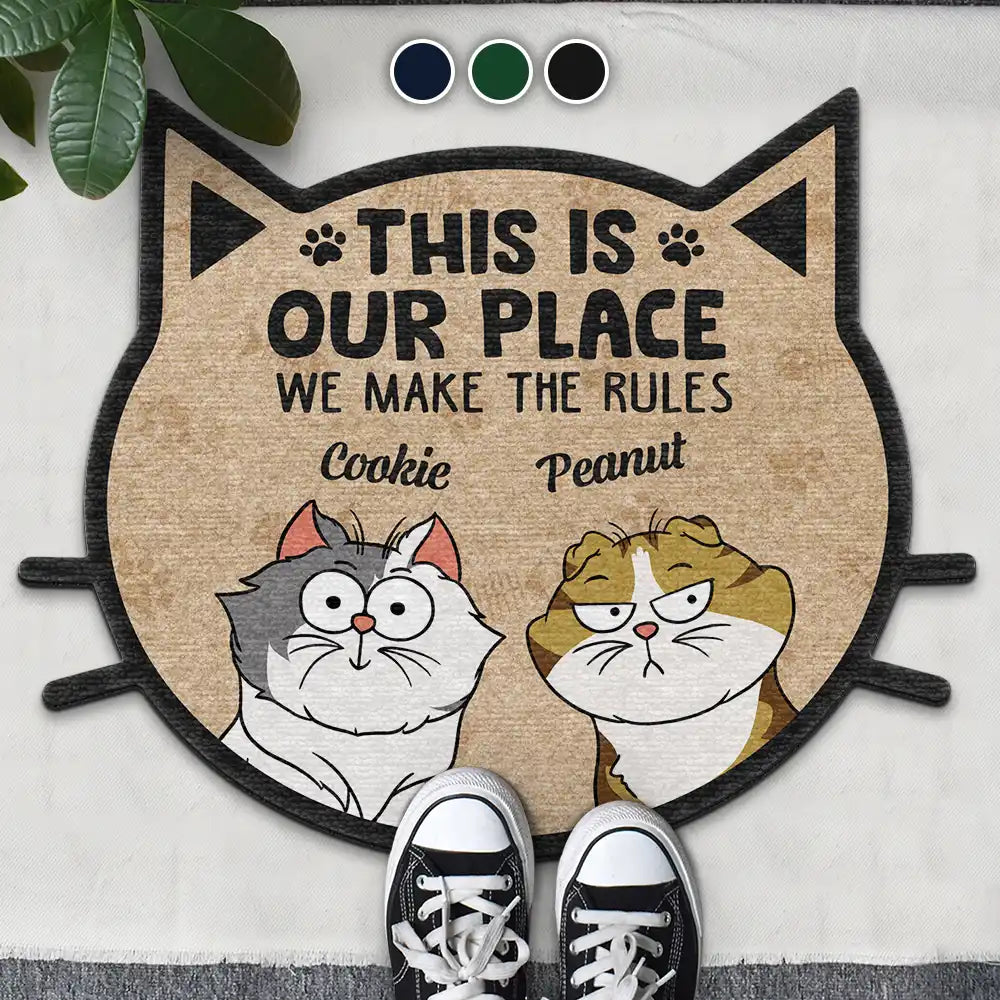 Funny Cartoon Cats We Make The Rules - Personalized Custom Shaped Doormat