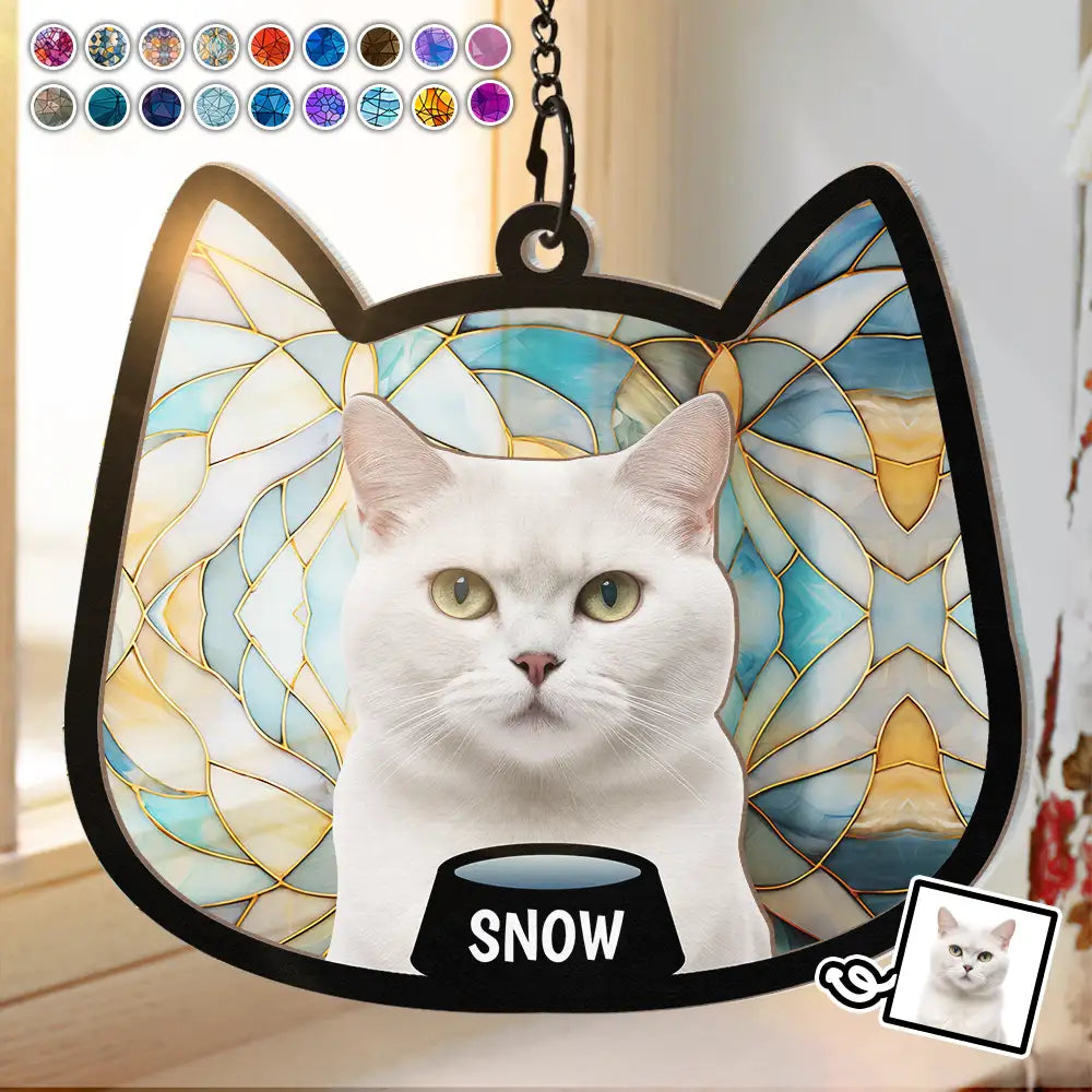 Custom Photo Cute Cat - Personalized Window Hanging Suncatcher Ornament