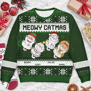 Meowy Catmas Funny Cats Showing Tummy - Personalized Unisex Ugly Sweater