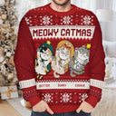 Meowy Catmas Funny Cats Showing Tummy - Personalized Unisex Ugly Sweater