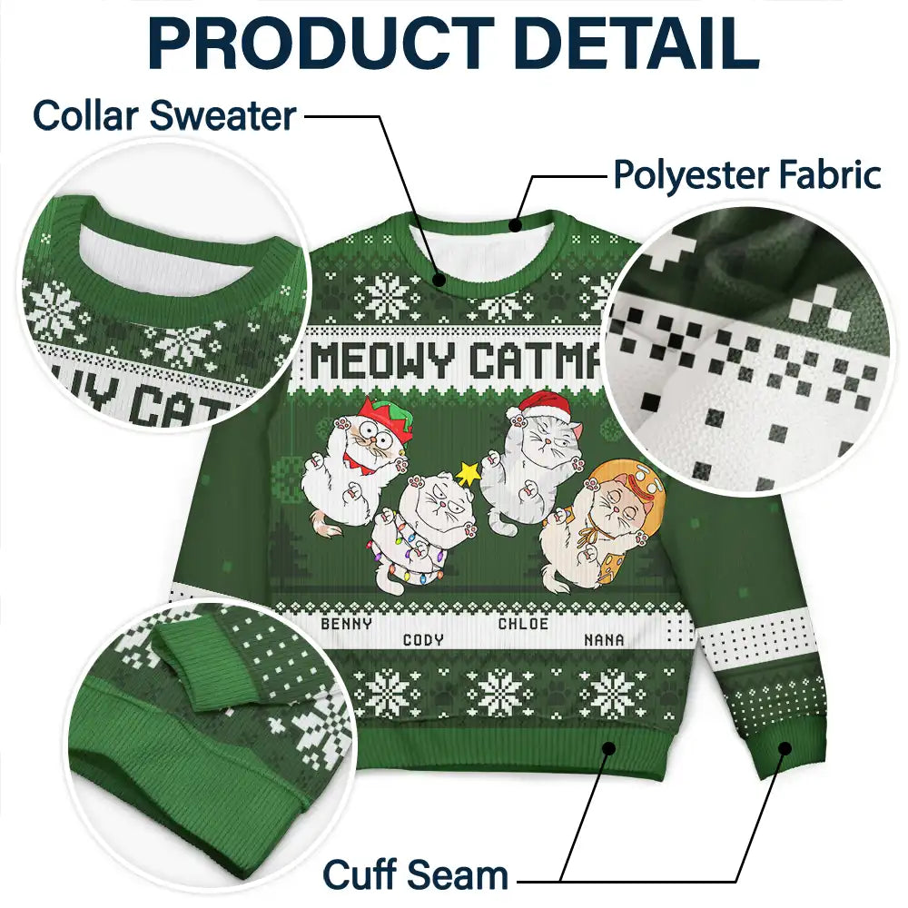 Meowy Catmas Funny Cats Showing Tummy - Personalized Unisex Ugly Sweater