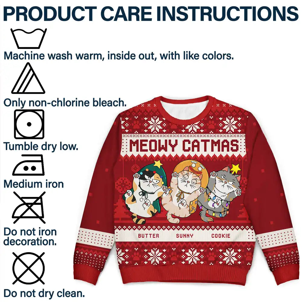 Meowy Catmas Funny Cats Showing Tummy - Personalized Unisex Ugly Sweater