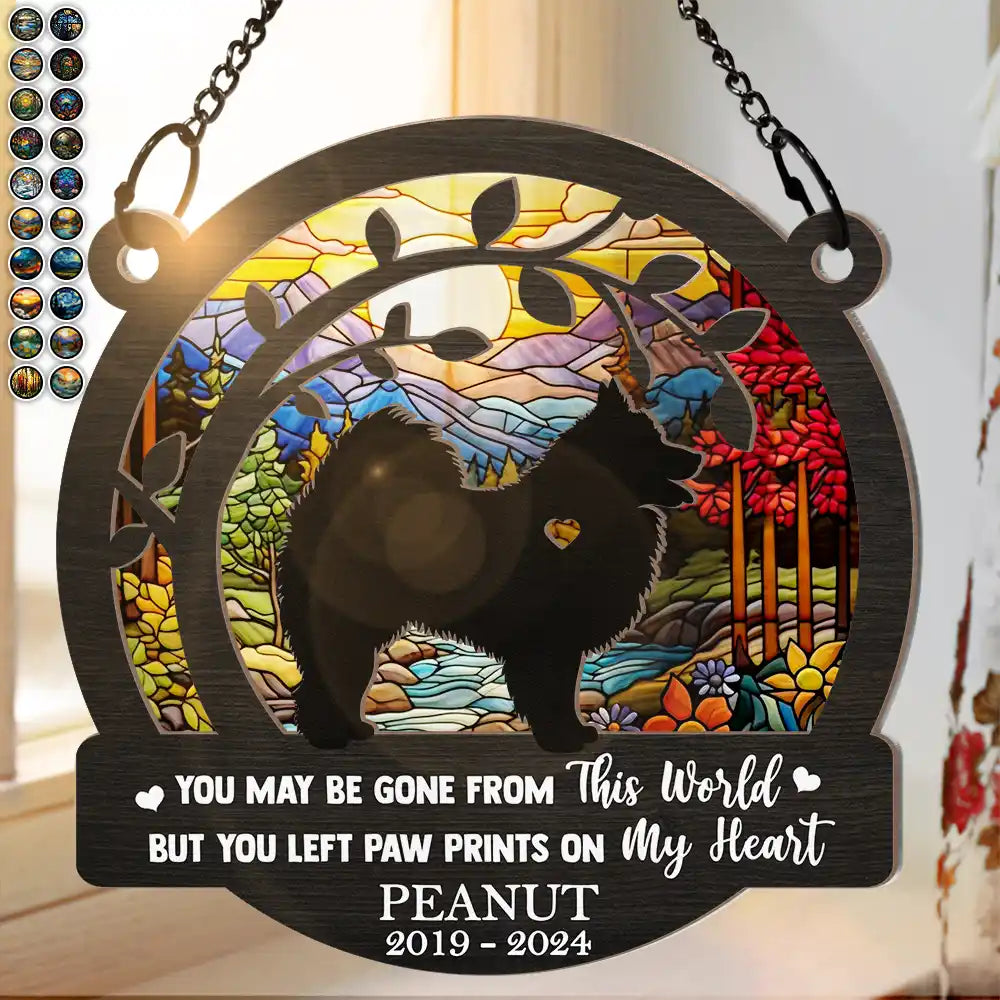 Memorial Dog You Left Paw Prints On My Heart - Personalized Window Hanging Suncatcher Ornament