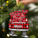 Mom Dad Grandma Grandpa Truck Loading Hearts - Personalized Wooden Cutout Ornament
