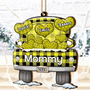 Mom Dad Grandma Grandpa Truck Loading Hearts - Personalized Wooden Cutout Ornament