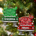 Mom Dad Grandma Grandpa Truck Loading Hearts - Personalized Wooden Cutout Ornament
