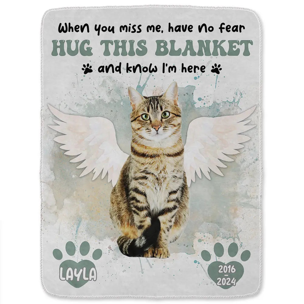 Custom Photo Dog Cat Memorial When You Miss Me Hug This Blanket - Personalized Fleece Blanket, Sherpa Blanket