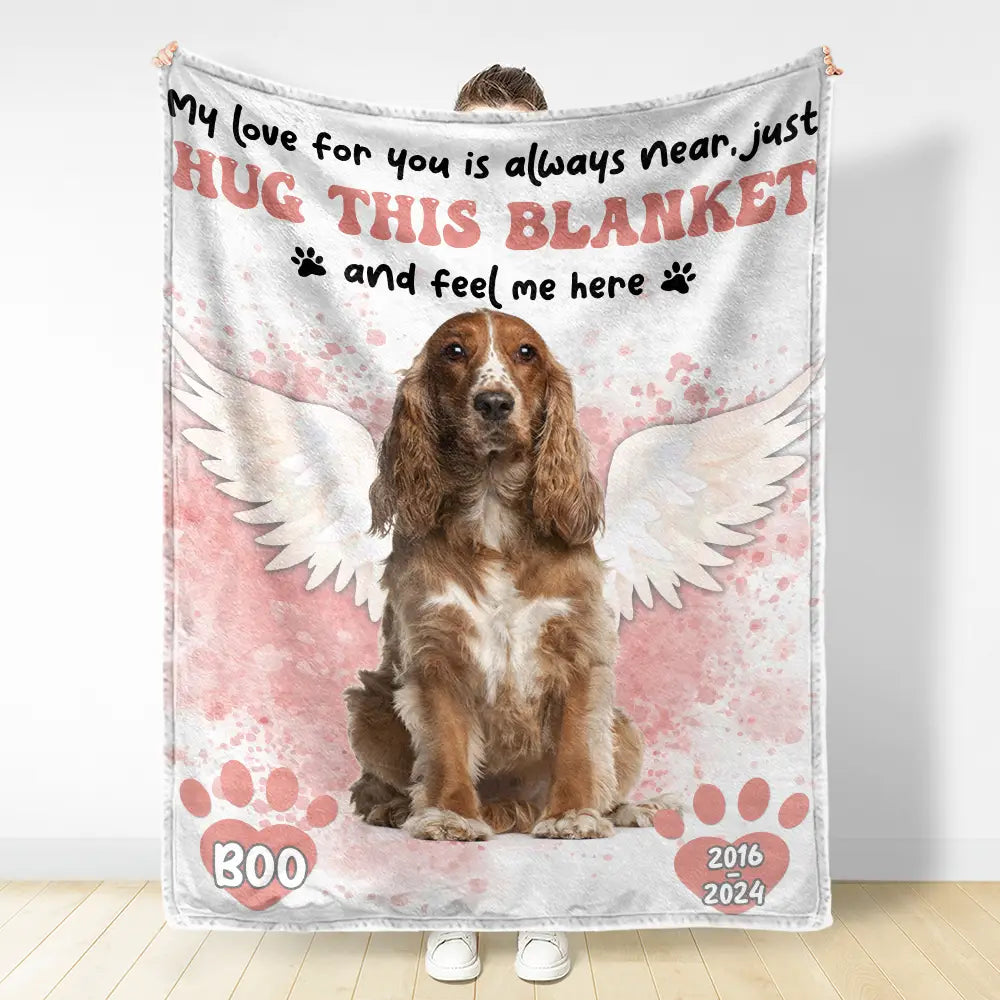 Custom Photo Dog Cat Memorial When You Miss Me Hug This Blanket - Personalized Fleece Blanket, Sherpa Blanket