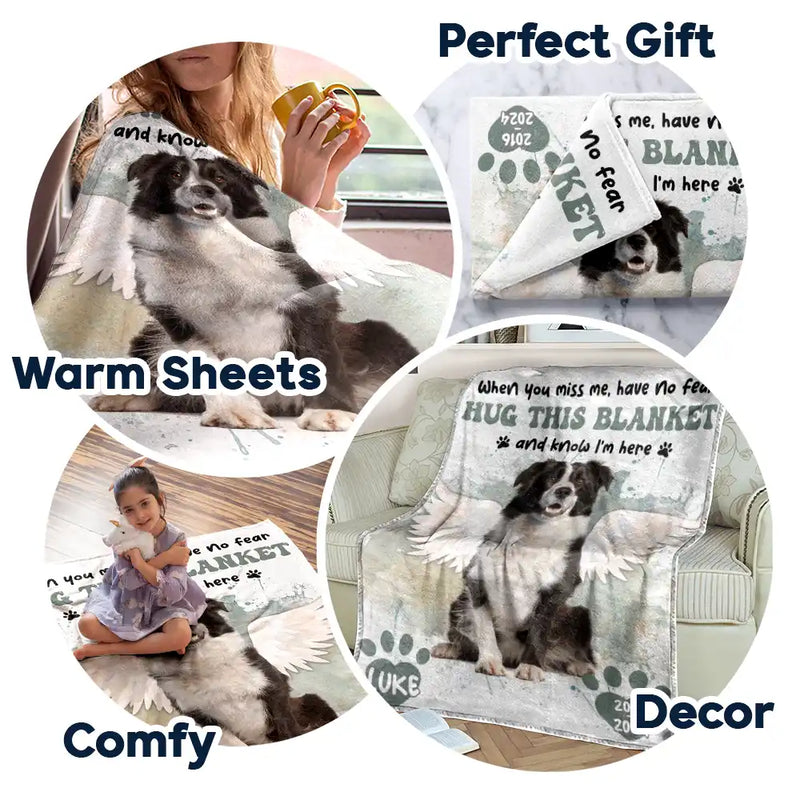Custom Photo Dog Cat Memorial When You Miss Me Hug This Blanket - Personalized Fleece Blanket, Sherpa Blanket