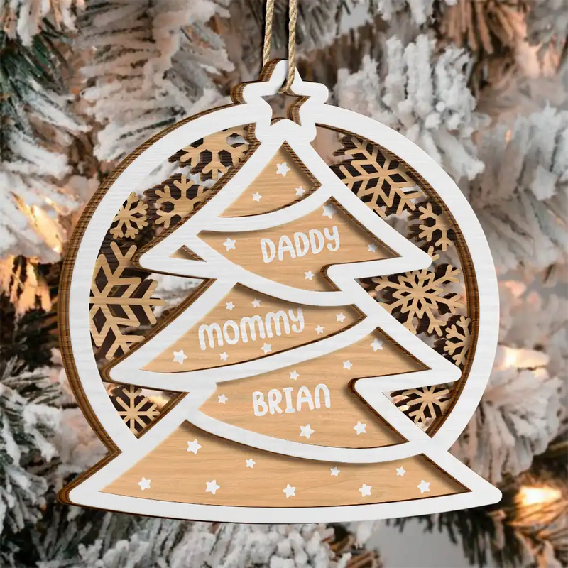 Family Names Christmas Tree - Personalized 2-Layered Wooden Ornament