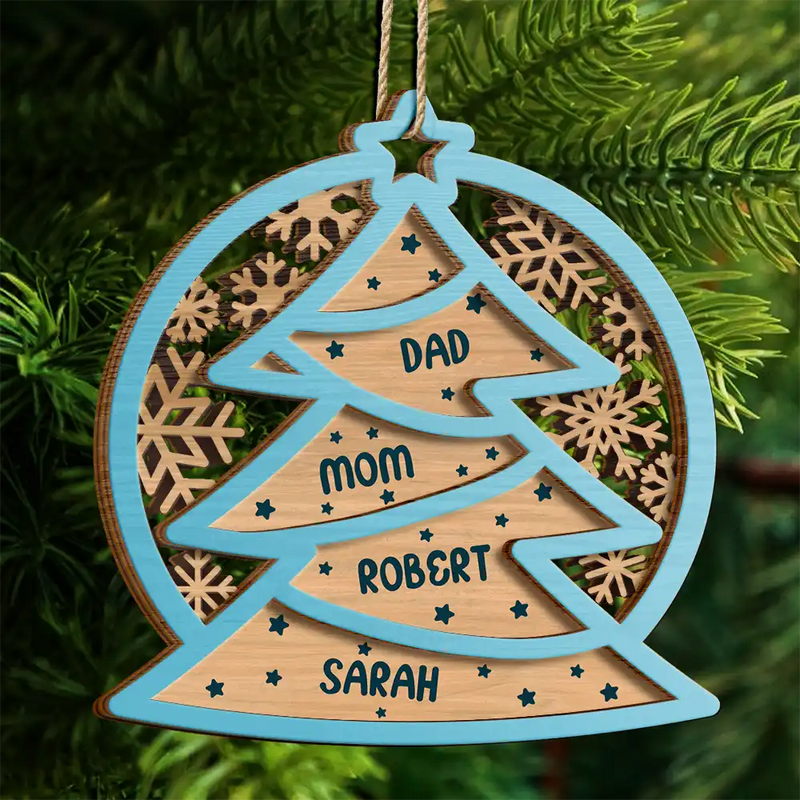 Family Names Christmas Tree - Personalized 2-Layered Wooden Ornament