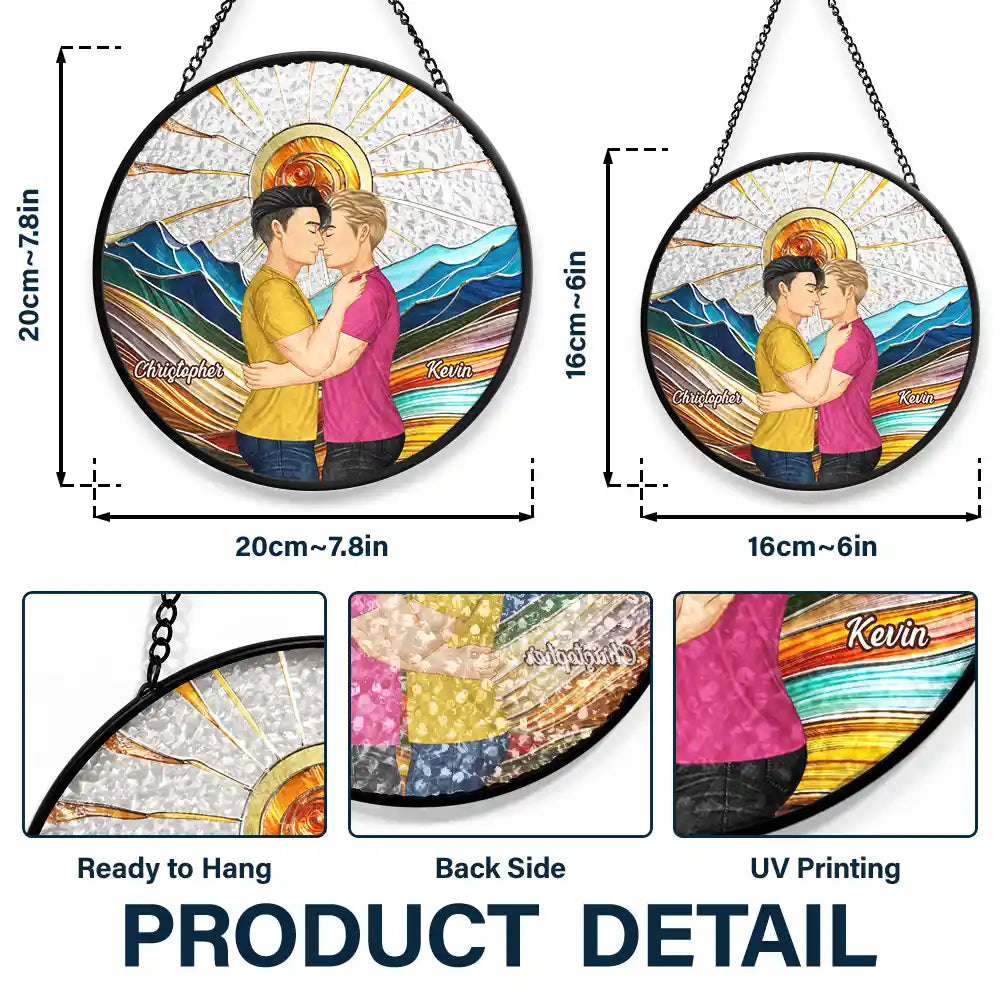 Couple Kissing In The Sun - Personalized Stained Glass Window Hanging Suncatcher
