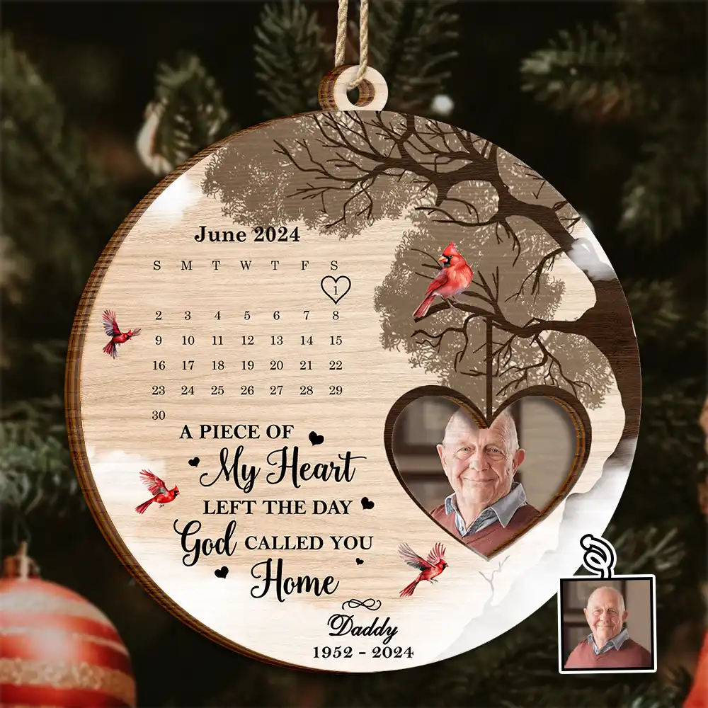 Custom Photo Calendar The Day God Called You Home Memorial - Personalized 2-Layered Wooden Ornament