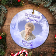 Memorial - Custom Photo Forever In Our Hearts Memorial - Personalized Circle Ceramic Ornament
