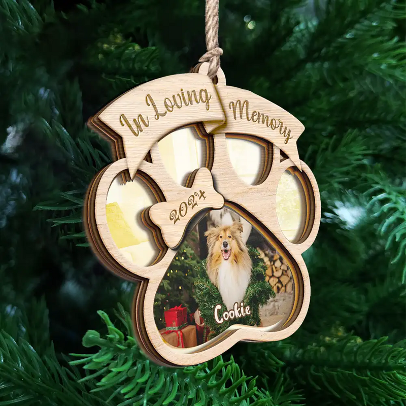 Memorial, Pet Lovers - Custom Photo Memorial Dog Cat Pet You Left Paw Prints On My Heart - Personalized Mirror Ornament