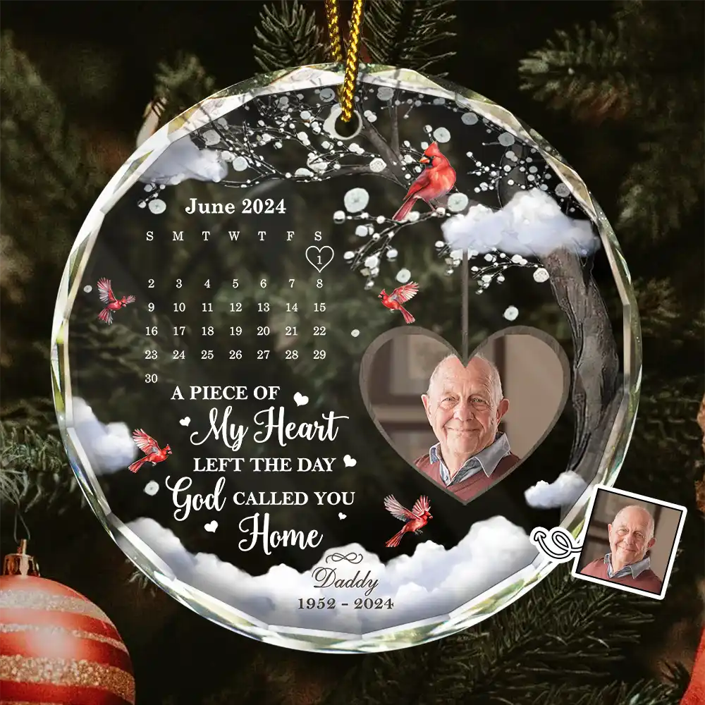 Custom Photo Calendar The Day God Called You Home Memorial - Personalized Circle Glass Ornament