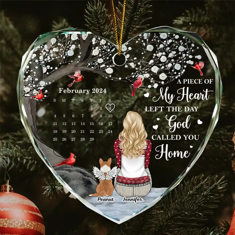 Memorial Dog Cat The Day God Called You Home Calendar - Personalized Heart Shaped Glass Ornament