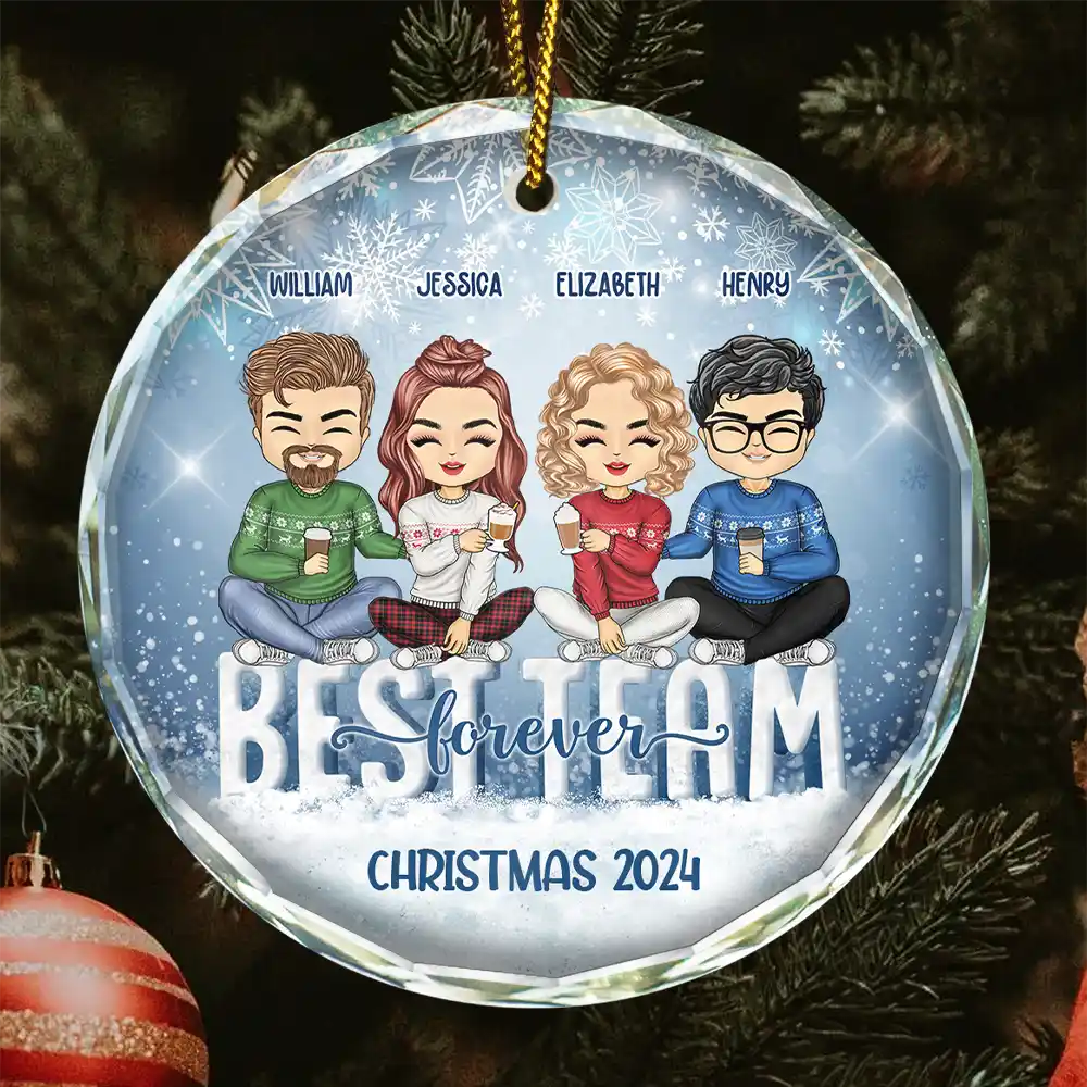 Christmas Best Team Besties Colleagues Forever - Personalized Circle Glass Ornament