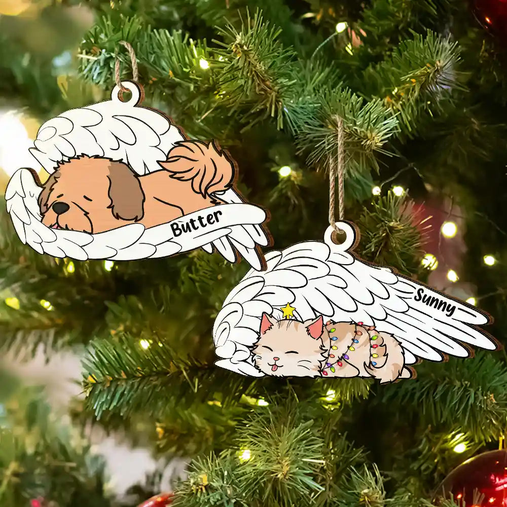 Memorial, Pet Lovers, Dog Lovers, Cat Lovers - Memorial Angel Pet Don't Cry For Me - Personalized Wooden Cutout Ornament