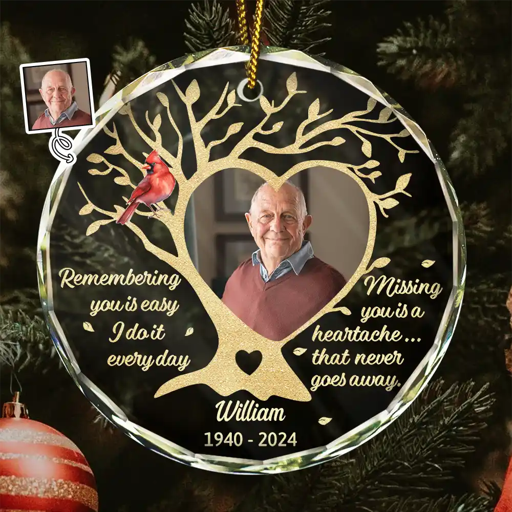 Custom Photo Memorial Remembering You Is Easy - Personalized Circle Glass Ornament