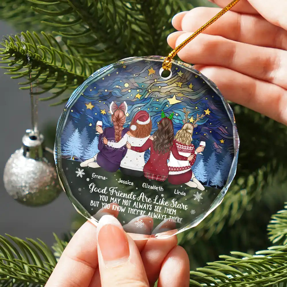 Gift For Bestie - Good Friends Are Like Stars - Personalized Circle Glass Ornament