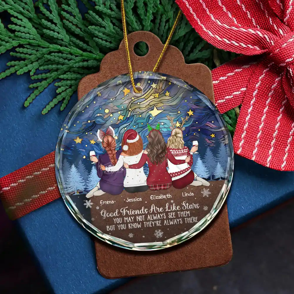 Gift For Bestie - Good Friends Are Like Stars - Personalized Circle Glass Ornament