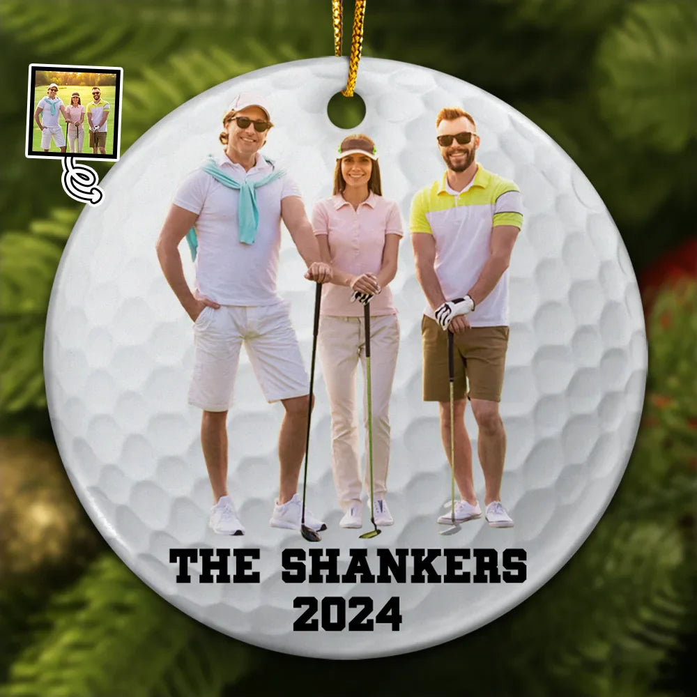 Custom Photo Golf Team - Personalized Circle Ceramic Ornament