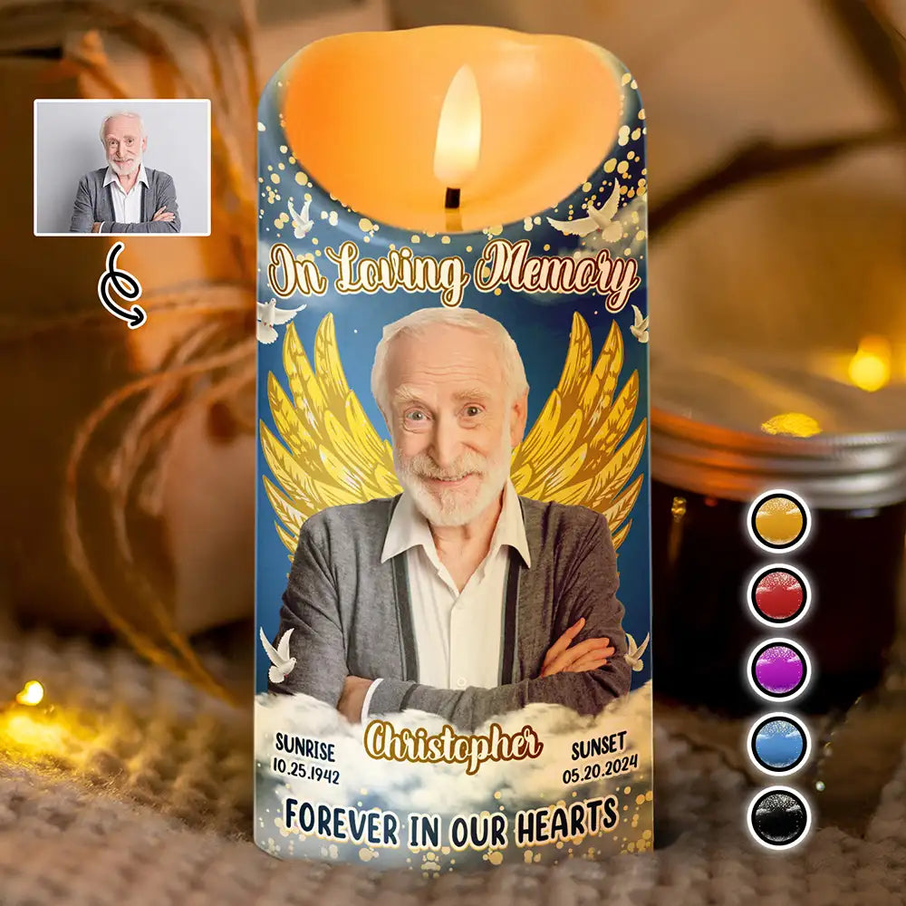 Memorial - Custom Photo Memorial Forever In Our Hearts - Personalized Flameless LED Candle