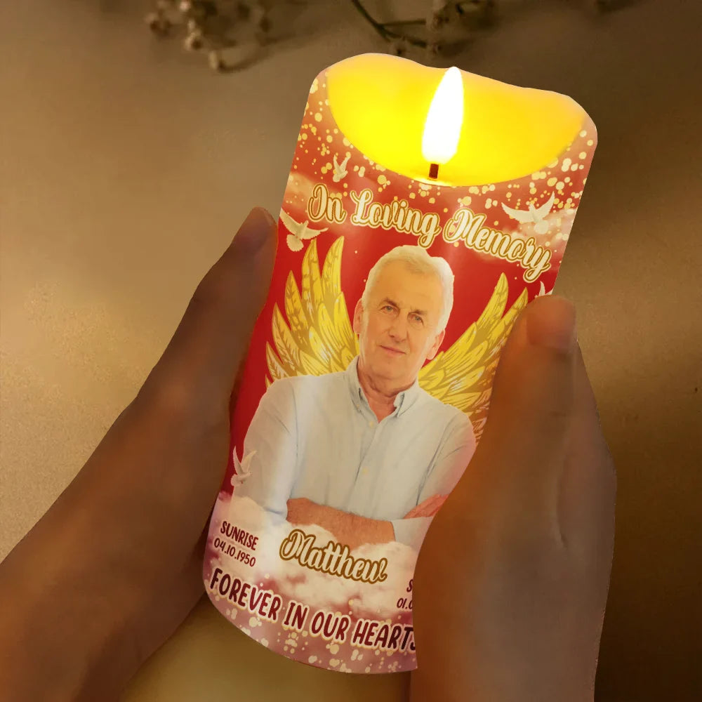 Memorial - Custom Photo Memorial Forever In Our Hearts - Personalized Flameless LED Candle