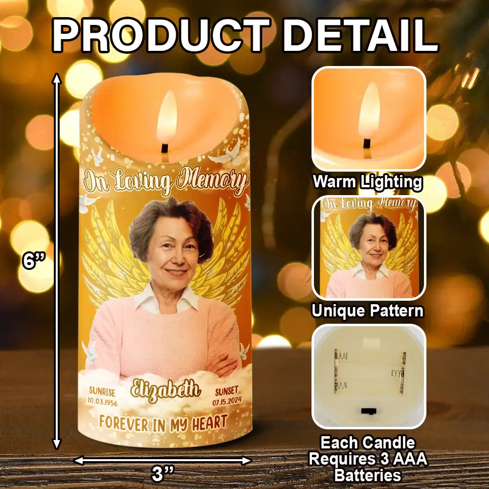 Memorial - Custom Photo Memorial Forever In Our Hearts - Personalized Flameless LED Candle
