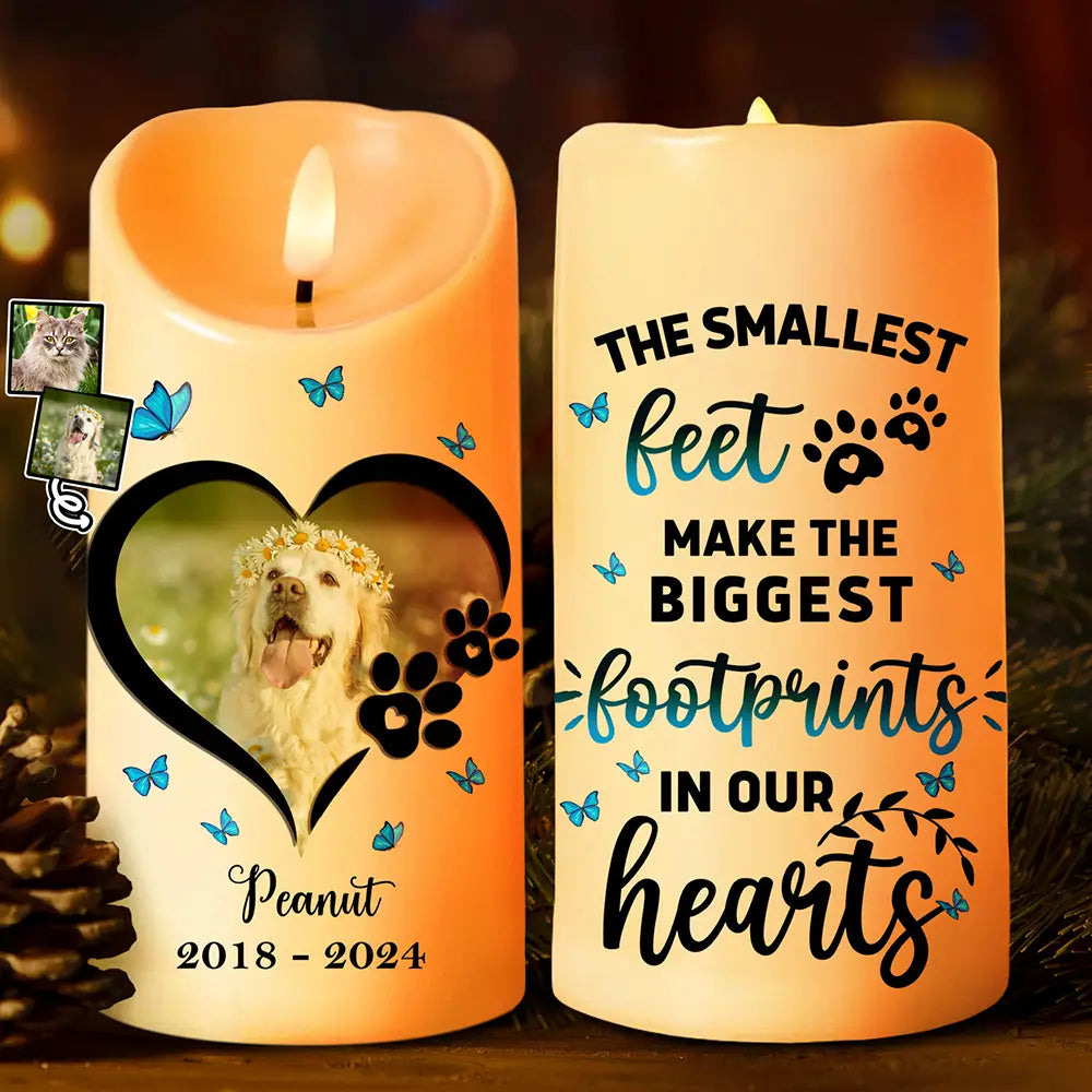 Custom Photo Dog Cat Memorial The Biggest Footprints In Our Hearts - Personalized Flameless LED Candle