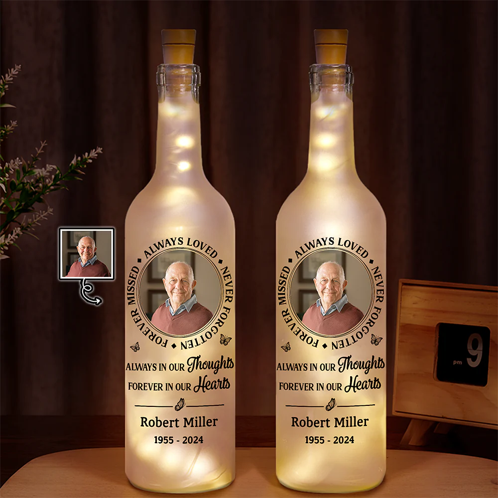 Custom Photo Memorial Always Loved Never Forgotten - Personalized Bottle Light