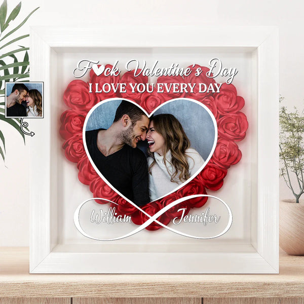 Gift For Couples, Gift For Wife, Gift For Girlfriend - Custom Photo I Love You Everyday - Personalized Flower Shadow Box