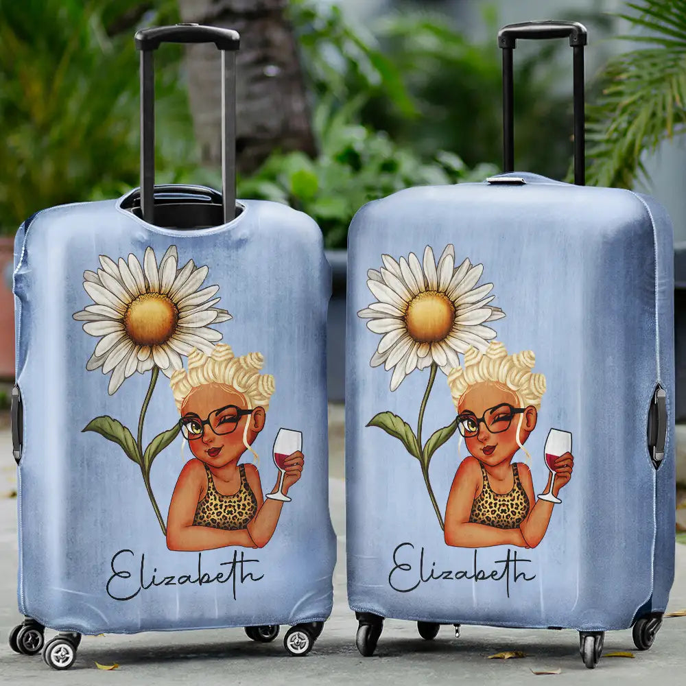 Travel,Gift For Yourself,Gift For Women,Happy - Birth Month Flower Travel Lover - Personalized Luggage Cover