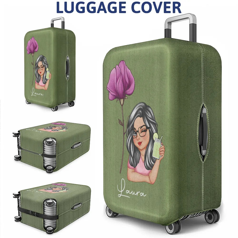 Travel,Gift For Yourself,Gift For Women,Happy - Birth Month Flower Travel Lover - Personalized Luggage Cover